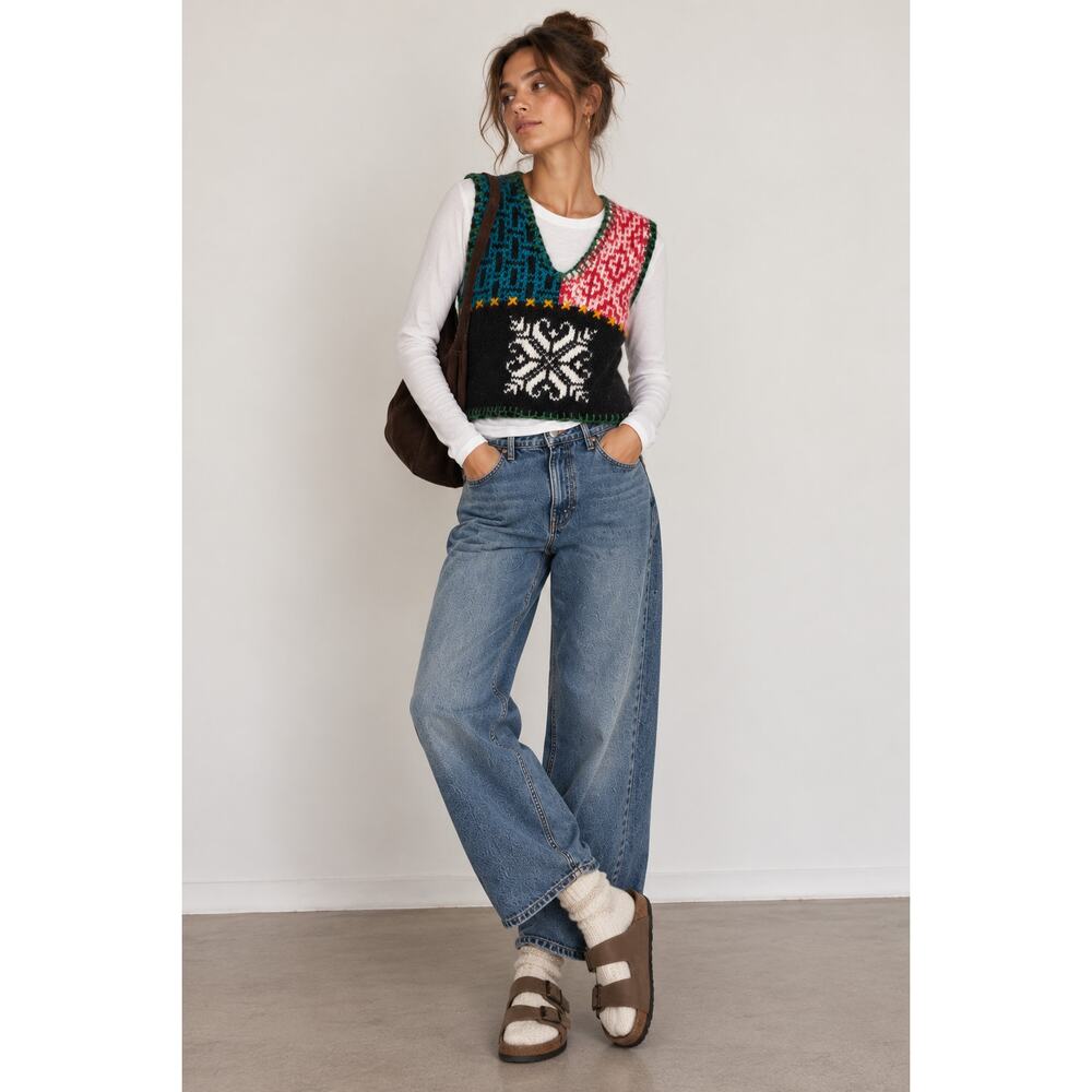 Vintage GAP Knit By Hand Sweater Vest Women’s M Patchwork Fair Isle Wool